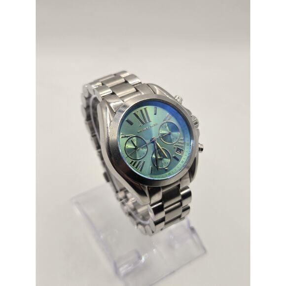 Michael Kors Bradshaw MK-6197 Stainless Steel Irridescent Flash-Lens Teal Watch. - Picture 2 of 11